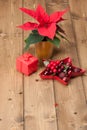 Christmas Symbol. Poinsettia Flower. Gift Box Royalty Free Stock Photo