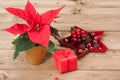 Christmas Symbol. Poinsettia Flower. Gift Box Royalty Free Stock Photo