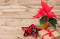 Christmas Symbol. Poinsettia Flower. Gift Box Royalty Free Stock Photo