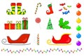 Christmas symbols collection. Big set of xmas icons. Seasonal cartoon illustrations isolated on white. Holiday ornament and