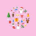 Christmas symbols illustration. Vector card in flat style.