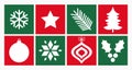 Christmas symbols in red and green squares. Christmas icons design elements