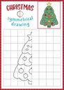 Christmas symmetrical drawing worksheet. Complete fir tree picture. Vector winter holiday writing practice worksheet. Printable Royalty Free Stock Photo