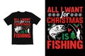 Christmas t shirt design. Christmas day plan fishing t shirt graphic