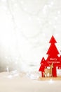 Christmas table on the background of Christmas lights bokeh Royalty Free Stock Photo