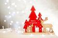 Christmas table on the background of Christmas lights bokeh Royalty Free Stock Photo