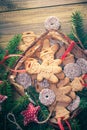 Christmas table basket gingerbreads sweets sprigs spruce place t Royalty Free Stock Photo