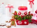 Christmas table decorated with candle Royalty Free Stock Photo