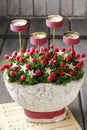 Christmas table decoration with red berries and candles Royalty Free Stock Photo