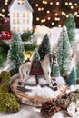 Christmas table decoration with retro style rocking horse figurine