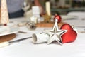 Christmas table decorations on a family home table Royalty Free Stock Photo