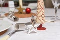 Christmas table decorations on a family home table Royalty Free Stock Photo