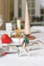 Christmas table decorations on a family home table Royalty Free Stock Photo