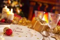 Christmas table with fireplace and Christmas tree