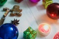 Christmas table with gingerbread and gift