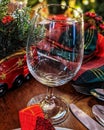 Christmas table glass and silverware plad Royalty Free Stock Photo