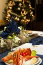Christmas table with lobster Royalty Free Stock Photo