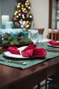 Christmas Table Place Setting Decorations Turquoise and Red