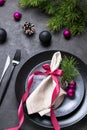 Christmas table place setting. Holidays background. Christmas dinner, party design, concept Royalty Free Stock Photo