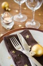 Christmas table place setting in vintage or rustic style Royalty Free Stock Photo