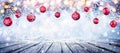 Christmas Table With Red Hanging Balls Royalty Free Stock Photo