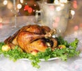 Christmas table with roast capon