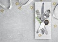 Christmas table setting background with copy space Royalty Free Stock Photo