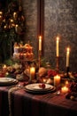 christmas table setting with candles and decorations Royalty Free Stock Photo
