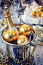 Christmas table setting with champagne Royalty Free Stock Photo