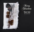 Christmas table setting, christmas menu concept in silver, brown and white color tone Royalty Free Stock Photo