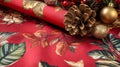Christmas table setting with elegant red napkins and festive Royalty Free Stock Photo