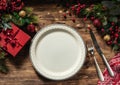 Christmas table setting with festive decor Royalty Free Stock Photo