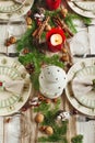 Christmas table setting. Holiday Decorations.