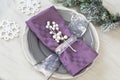 Christmas table setting in silver tone Royalty Free Stock Photo