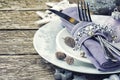 Christmas table setting in silver tone Royalty Free Stock Photo