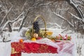 Christmas table in winter forest Royalty Free Stock Photo