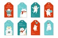 Christmas tag set cartoon cat label kitten vector Royalty Free Stock Photo
