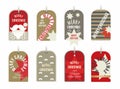 Christmas tags collection with stars,candy cane,ball,stripes,mustache and New Year wishes.Vector illustration