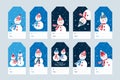 Christmas tags with hand drawn cute snowmen. Royalty Free Stock Photo