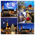 Christmas Tallinn panorama holiday winter old town Hall square fireworks, night blur ,moon and sky ,travel holidays Eston