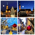 Christmas Tallinn panorama holiday winter old town Hall square fireworks, night blur ,moon and sky ,travel holidays Eston