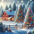 Christmas Tapestry: Snowy Town at Nightfall