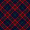 Christmas tartan pattern in red, green, yellow, blue. Seamless dark striped textured plaid graphic for skirt, flannel shirt.