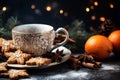 Christmas tea cup cookie. Generate Ai Royalty Free Stock Photo