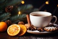 Christmas tea cup orange fruit. Generate Ai Royalty Free Stock Photo