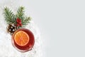 Christmas tea with lemon slice in transparent cup Royalty Free Stock Photo