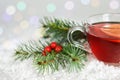 Christmas tea in transparent cup Royalty Free Stock Photo