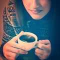 Christmas teen girl attractive drinking coffee