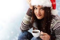 Christmas teen girl attractive drinking coffee