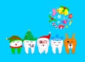 Christmas Teeth Characters design, Santa Claus, little elf, snowflake, Christmas tree and Reindeer. Royalty Free Stock Photo